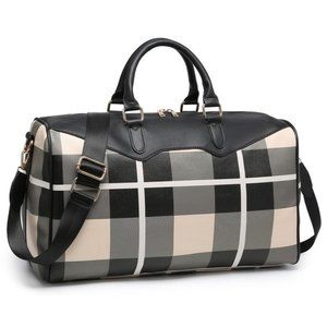 Plaid Check Overnight Bag Black and Beige